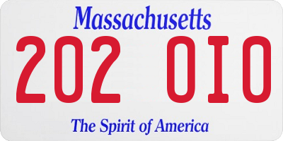 MA license plate 202OI0