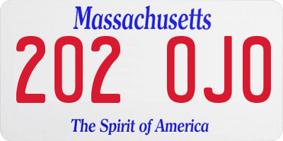 MA license plate 202OJ0