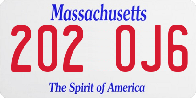 MA license plate 202OJ6