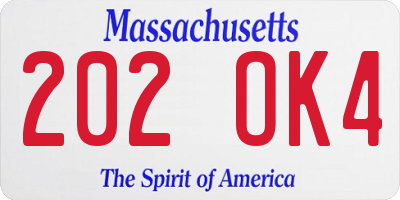 MA license plate 202OK4
