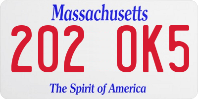 MA license plate 202OK5