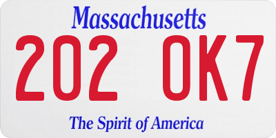 MA license plate 202OK7