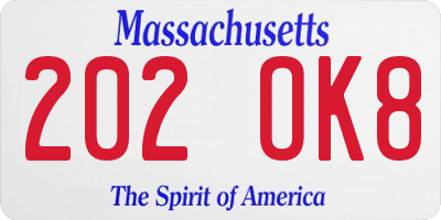 MA license plate 202OK8