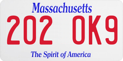 MA license plate 202OK9