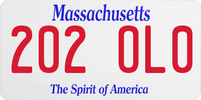 MA license plate 202OL0