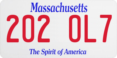 MA license plate 202OL7