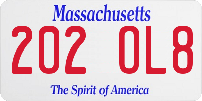 MA license plate 202OL8