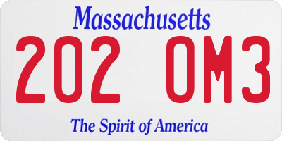 MA license plate 202OM3