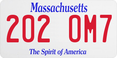MA license plate 202OM7