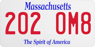 MA license plate 202OM8