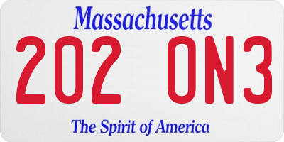 MA license plate 202ON3