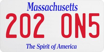 MA license plate 202ON5