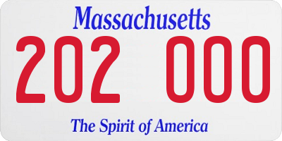 MA license plate 202OO0