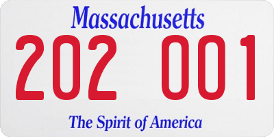 MA license plate 202OO1