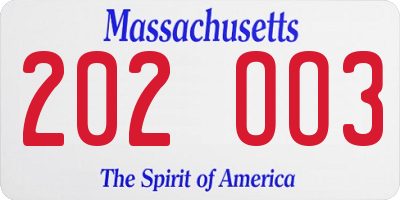 MA license plate 202OO3