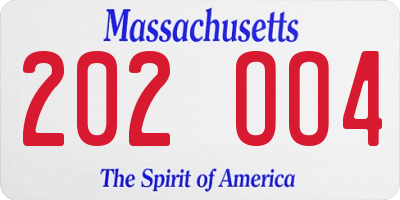 MA license plate 202OO4