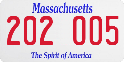 MA license plate 202OO5