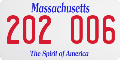 MA license plate 202OO6