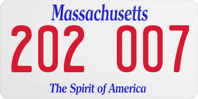 MA license plate 202OO7