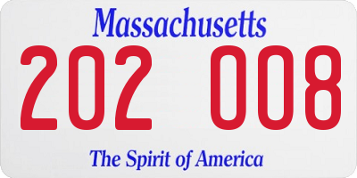 MA license plate 202OO8