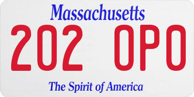 MA license plate 202OP0