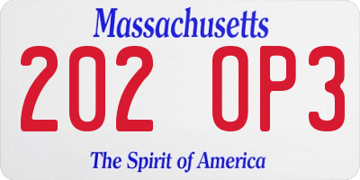 MA license plate 202OP3