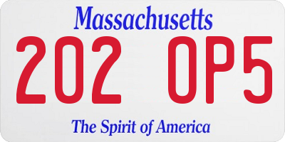 MA license plate 202OP5