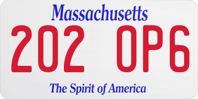 MA license plate 202OP6