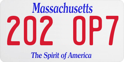 MA license plate 202OP7