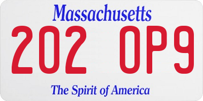 MA license plate 202OP9