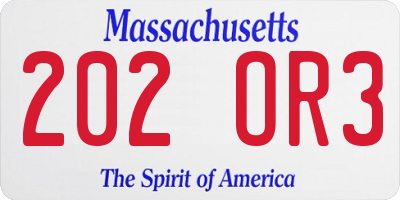 MA license plate 202OR3