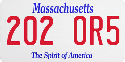 MA license plate 202OR5