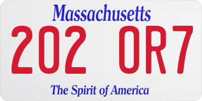 MA license plate 202OR7