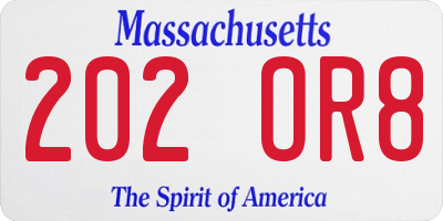 MA license plate 202OR8