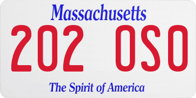 MA license plate 202OS0