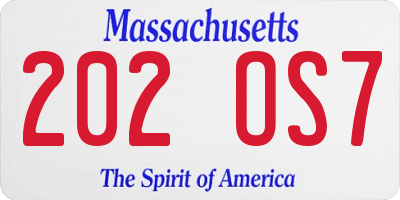MA license plate 202OS7
