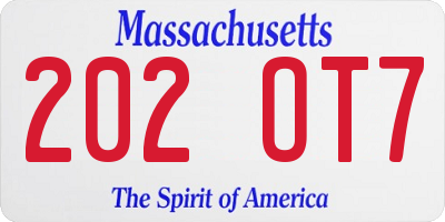 MA license plate 202OT7