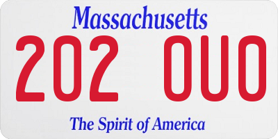 MA license plate 202OU0