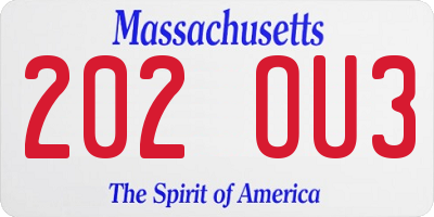 MA license plate 202OU3