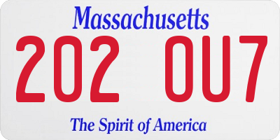 MA license plate 202OU7