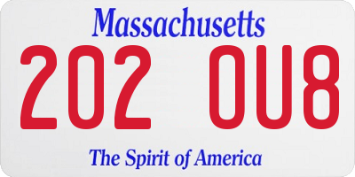 MA license plate 202OU8