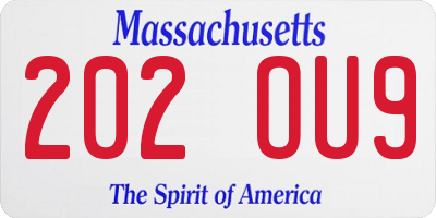 MA license plate 202OU9