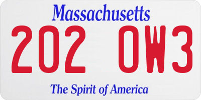 MA license plate 202OW3