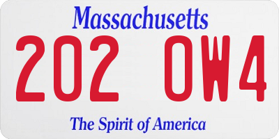 MA license plate 202OW4