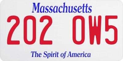 MA license plate 202OW5