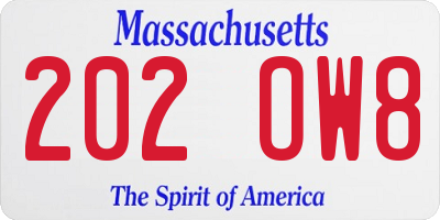 MA license plate 202OW8