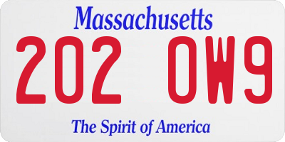 MA license plate 202OW9