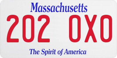 MA license plate 202OX0