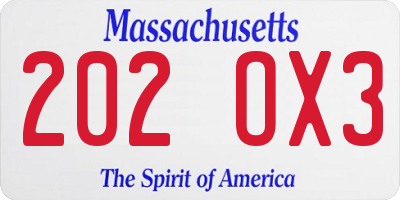 MA license plate 202OX3