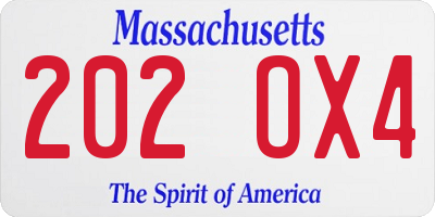 MA license plate 202OX4